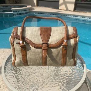 Monsac leather and natural fiber handbag